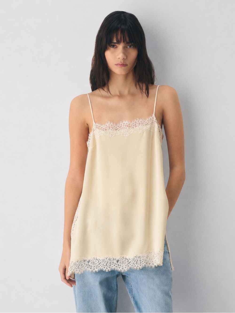 NWT Aritzia Babaton Serif Satin Lace Trim Sleeveless Camisole size L